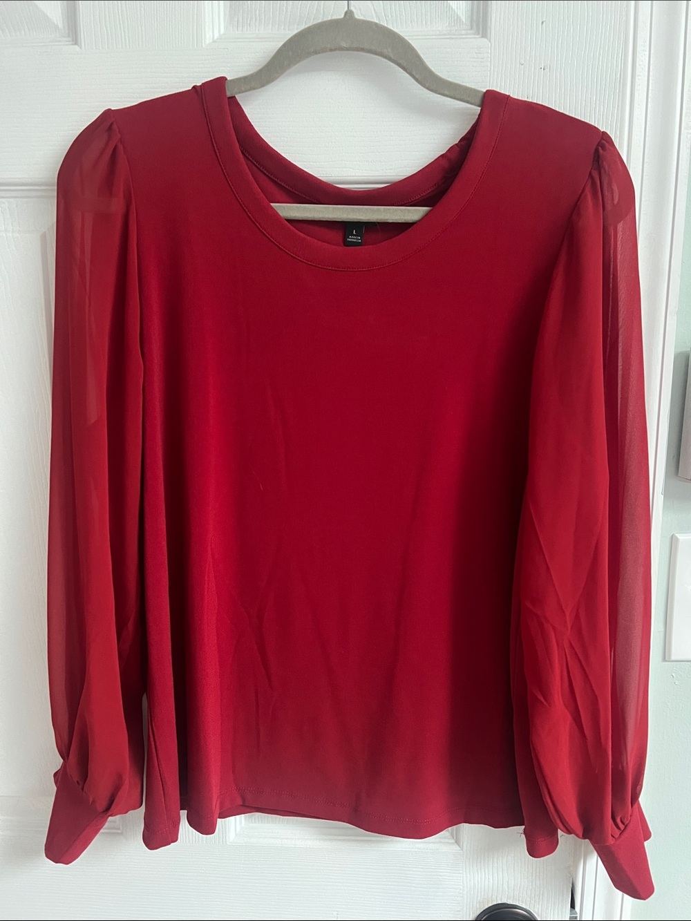 Banana Republic Red sheer Long-Sleeve Puff Sleeve Top